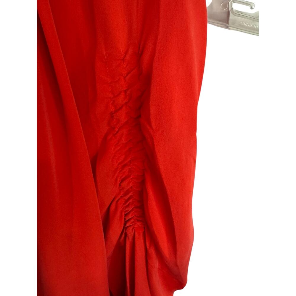 KOBI HALPERIN Carolina V-Neck Shirred Sleeve Silk Blouse Size M Red Ruffle Neck - Picture 6 of 8